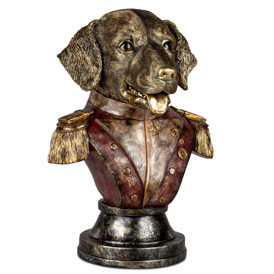 Deko Büste Hund im Frack H. 35cm rot gold antikfarben Kunststein Formano - Bild 1 von 1