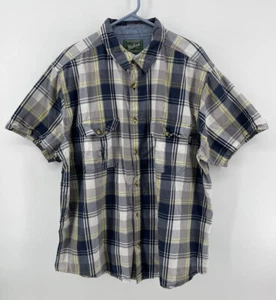 Woolrich Vintage Button Up Shirt Mens XXL 2XL Blue Yellow Plaid Short Sleeve - Picture 1 of 9