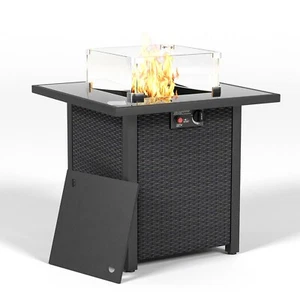 28" Outdoor Propane Gas Fire Pit Table with Glass Windscreen for Patio Camping - Picture 1 of 7
