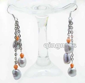 7-9mm Baroque Natural Freshwater Gray Pearl Earring for Women & Dangle Earring - Picture 1 of 44