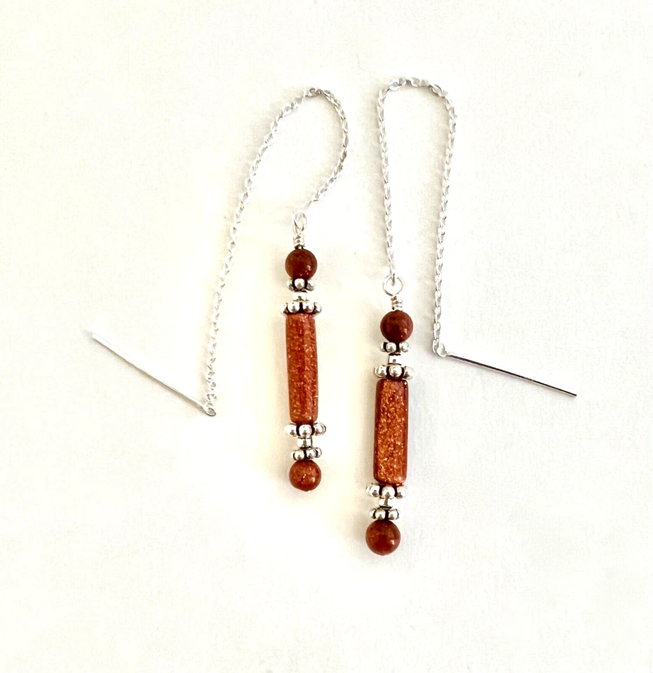 *IAJ* Pendientes enhebradores de hilos de oreja de plata esterlina con piedra dorada Sun Sitara Foto 1 de 1