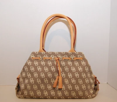 Rare! Gray Dooney & Bourke Purse Signature Logo Leather Canvas Tassel Tote-NWOT - Image 1 of 4