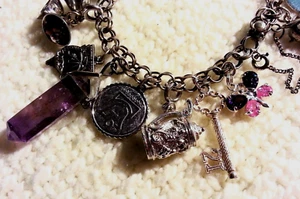 Sterling Silver Charm Bracelet & 18 Charms, 7.75" Locket, Key, Butterfly Loaded - Picture 1 of 15