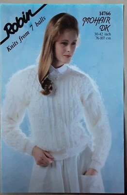 Original Robin Mohair Dk Ladies Cardigan 30"-42" Knitting Pattern 14766 - Image 1 of 2