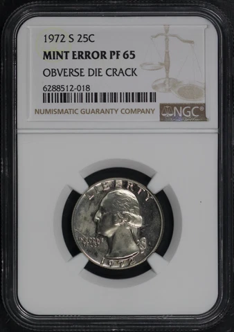 1972-S Washington Quarter NGC PF-65 Mint Error Obverse Die Crack Cover