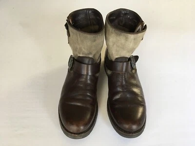 Botín Frye Marrón Cuero Lona Hebilla Baja Talla 9B Grunge Motociclista Para Mujer’s Foto 1 de 4