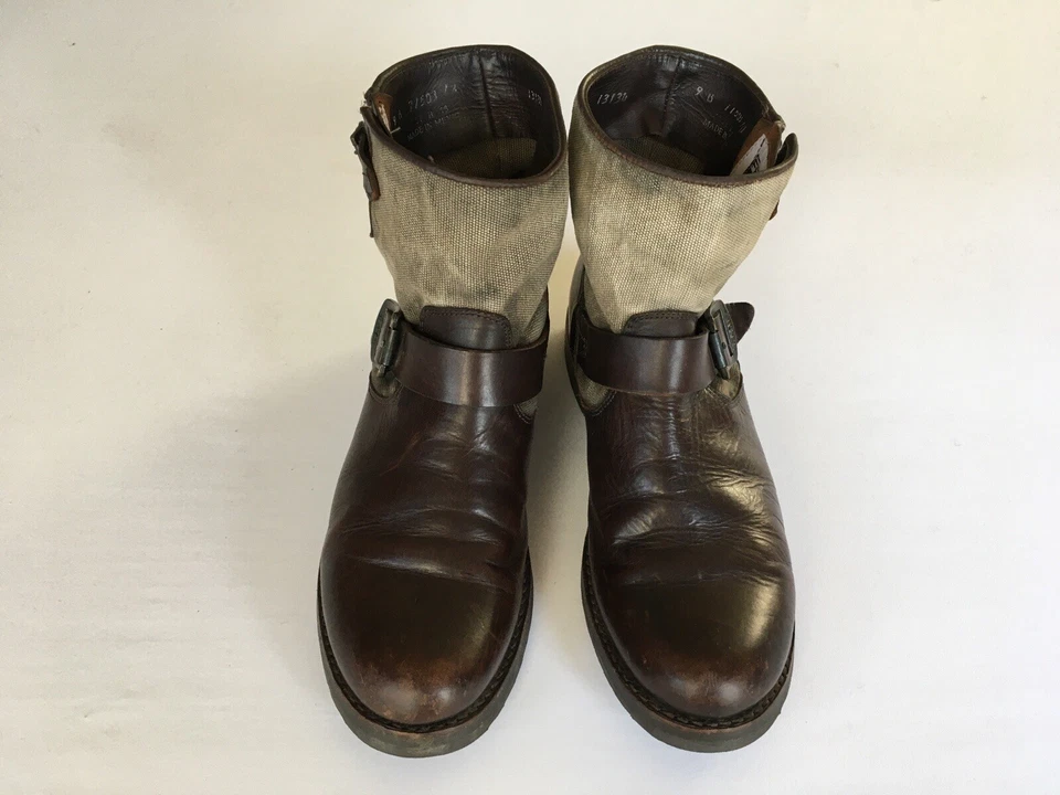 Botín Frye Marrón Cuero Lona Hebilla Baja Talla 9B Grunge Motociclista Para Mujer’s Foto 1 de 4