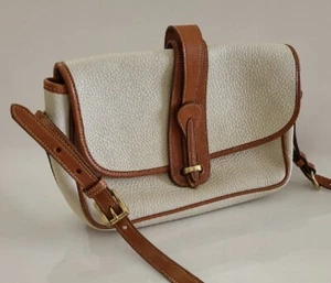 Vintage Dooney & Bourke All Weather Leather Off White & Brown Body Saddle Bag ⬇️ - Picture 1 of 24
