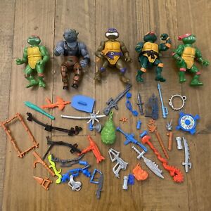 Vintage TMNT Teenage Mutant Ninja Turtles Lot Action Figures With Many Weapons