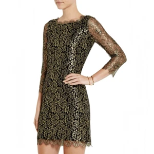 Brandneu DVF Diane von Furstenberg Zarita Spitze Etui-Kleid Damen 10 Gold - Bild 1 von 14