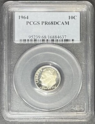 1964 Proof Roosevelt Dime PCGS PR-68 DCAM, Buy 3 Items, Get $5 Off!! - Image 1 of 2
