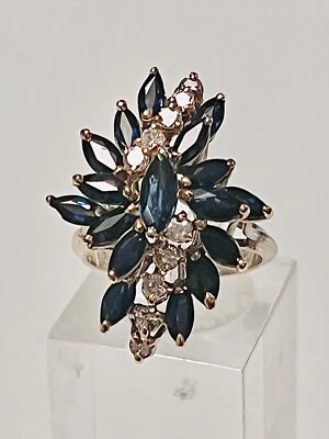 "Anillo cascada vintage marqués imitación zafiro ~ redondo circonita cúbica chapado en rodio 1,4"" ~ talla 6,5" Foto 1 de 4