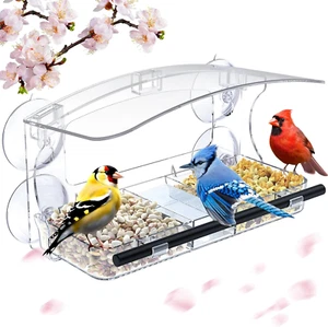 Window Bird Feeder with Strong Suction Cups Clear Outdoor Viewing Multiple Birds - Picture 1 of 12