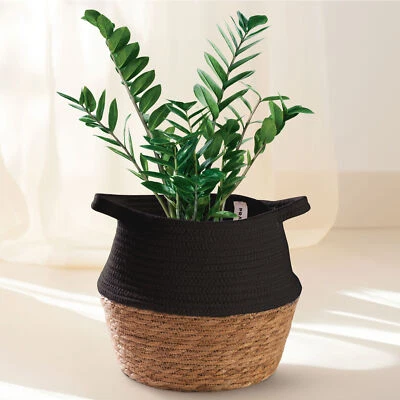 Seegras Natur Rund Übertopf Mittelgroß Boho Deko Blumentopf Aufbewahrungskorb - Bild 1 von 4