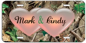 PERSONALIZED CUSTOM MONOGRAM VANITY LICENSE PLATE CAMO HEARTS AUTO TAG - Picture 1 of 1