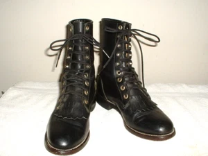 Botas vaqueras Justin negras con cordones Kiltie Roper para mujer flecos estilo 6,5B L506 - Imagen 1 de 5