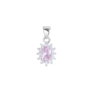 Plata de Ley Ovalado Rosa Grupo Circonitas Colgante Collar, 4x6mm Centro Piedra - Imagen 1 de 7