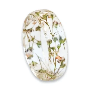Resin Ring with Pressed Gypsophila Flowers and Gold Flakes, Nature Inspired Gift - Picture 1 of 5