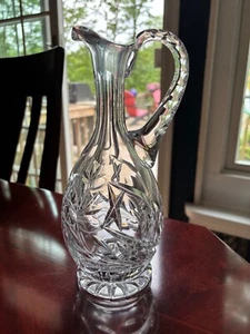 VINTAGE BEAUTIFUL CUT GLASS FOOTED PITCHER FLORAL DESIGN AND OTHER CUTS 10" HIGH - Picture 1 of 10