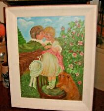 Victorian Style Oil Painting Boy Kissing Girl With Dog Signed Lokiec