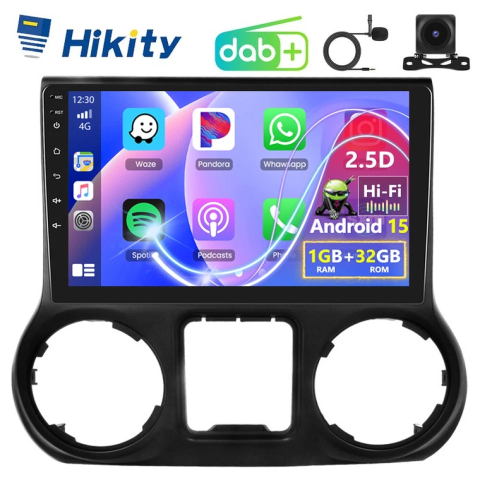 DAB+ Android 15 Apple CarPlay Autoradio Für Jeep Wrangler 3 JK 11-18 GPS Navi BT - Bild 1 von 4