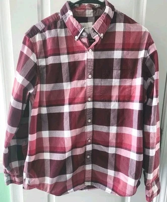 Camisa de vestir de manga larga American Eagle para hombre vino y rojos grande a cuadros con botones Foto 1 de 4