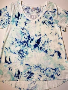MEDIUM CHRISTY TEE LuLaRoe ~ AQUA & BLUE TIE DYE ~ V-Neck T-Shirt Sizes 10-12 - Picture 1 of 4