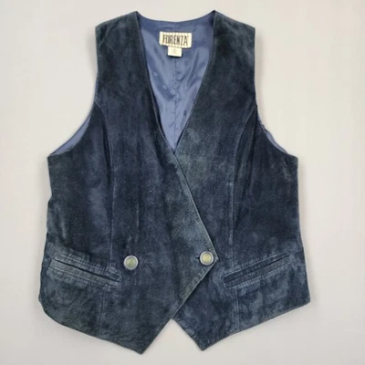 Chaleco Forenza Vintage Años 80 Mujer Medio Azul Cuero Genuino Gamuza Western Años 90 Foto 1 de 4