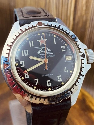 USSR Amphibian Soviet Military Watch Vostok Rare Dail Komandirskie 2414  #8576 - Image 1 of 4