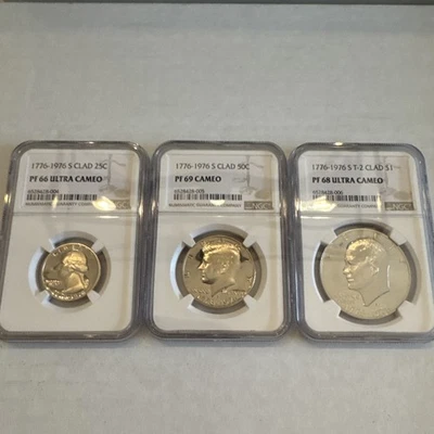 1976-S Clad Proof 3 Coin Set NGC PF Bicentennial T2 Dollar, Half & Quarter Set - Image 1 of 4