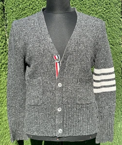 1850$ Rare Thom Browne 4 Stripes Speckle-Knit Wool Cardigan Sweater Size 4 - Picture 1 of 14
