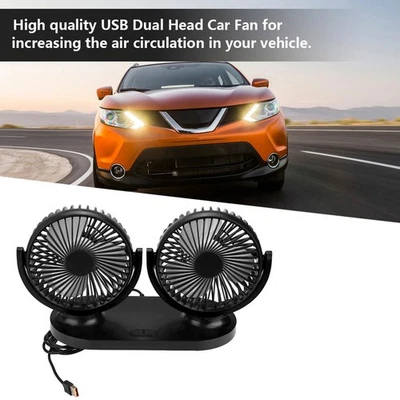 Ventilateur Voiture USB Double Tête Climatiseur Portable Refroidisseur Auto Ventilation 12V Noir - Photo 1/4