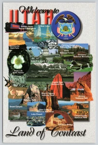 Postkarte Willkommen in Utah Land der Kontraste Tourismus Karte Kartographie - Bild 1 von 2