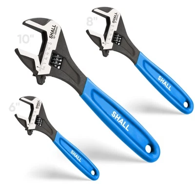 3-Piece Adjustable Wrench Set, 10/8/6 Inch Cr-V Steel Wrench with Cushion Gri... - Image 1 of 4