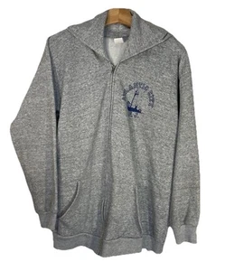 Vintage 70s Zip Up Hoodie Size XL Atlantic City New Jersey USA Made Gray Gym - Picture 1 of 14