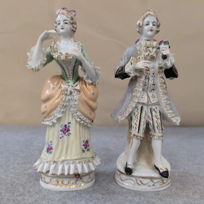 Vintage Porcelain Couple Figurines Victorian Couple Elegant European Ceramic - Image 1 of 3