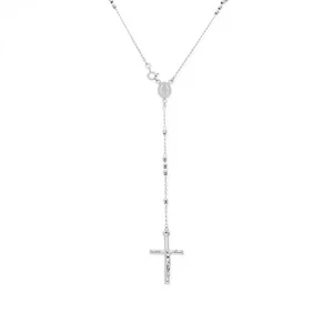 Sterling Silver 3mm Diamond-Cut Rosary Cross Chain (Hollow) 18" - Picture 1 of 5
