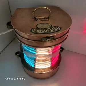 Lanterne Bateau Ancienne Marine Tricolour Hop Lee Cuivre No Lampe a Pétrole  - Bild 1 von 24
