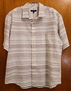 Cole Haan Grand OS Linen Blend Shirt Men's 2XL Purple Stripe Short Sleeve - Picture 1 of 6