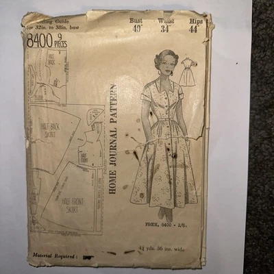 Australian Home Journal 8400 Fitted Frock Vintage Sewing Pattern C.1950s B: 40” - Image 1 of 4