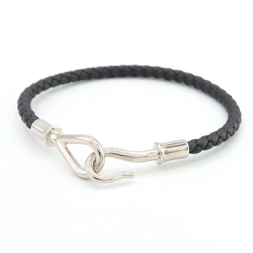 HERMÈS Bracciale Hermes Jumbo Nero Argento Ferramenta Pelle Metallo Accessori Usati