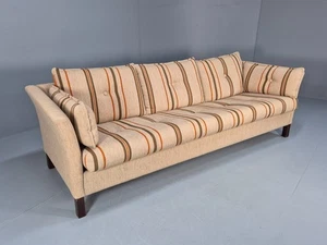 Vintage Three Seater Sofa Oatmeal Orange Striped Woven Fabric Danish EB9840 M3SS - Picture 1 of 18