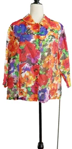 ERIN LONDON Plus 1X Blouse Floral Burnout Linen Blend Festive Summer Vacation - Picture 1 of 10