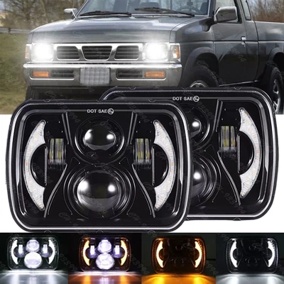2PCS 7x6" Black LED Headlights Hi/Lo Sealed Beam For Nissan D21 Pickup 1986-1994 - Image 1 of 4