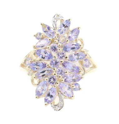 Anillo de cóctel de oro de 10 quilates con piedras preciosas y diamantes de iolita redonda y marquesa de 2,00 quilates 3,4 g Foto 1 de 4