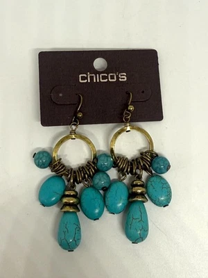 Pendientes colgantes de gancho francés con cuentas color turquesa Howlita azul bronce Chico's Foto 1 de 3