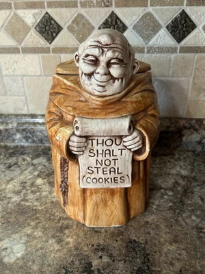 Vintage Friar Tuck Cookie Jar Thou Shall Not Steal by Treasure-Craft Made in USA - Image 1 of 4