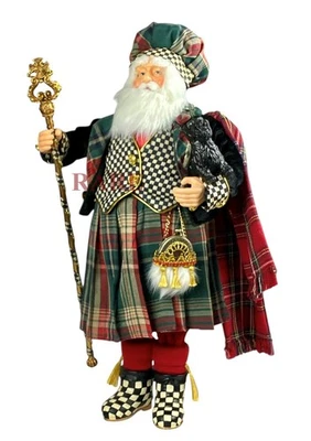 Mackenzie Childs Courtly Check Scottish Santa With Scottie 23" Tall New No Box - Image 1 of 4