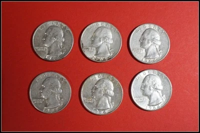 LOT of 6 | 1964-D Washington Silver Quarters | US Coins | Circulated #K213 - Image 1 of 2
