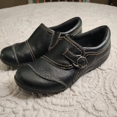 Mujer Clarks Ashland Indigo Negro Cuero Zuecos Sin Cordones Mocasines 8M Foto 1 de 4